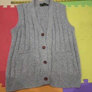 VTG Eddie Bauer Wool Cable Knit SweaterVest Gray Men's XL Made in USA